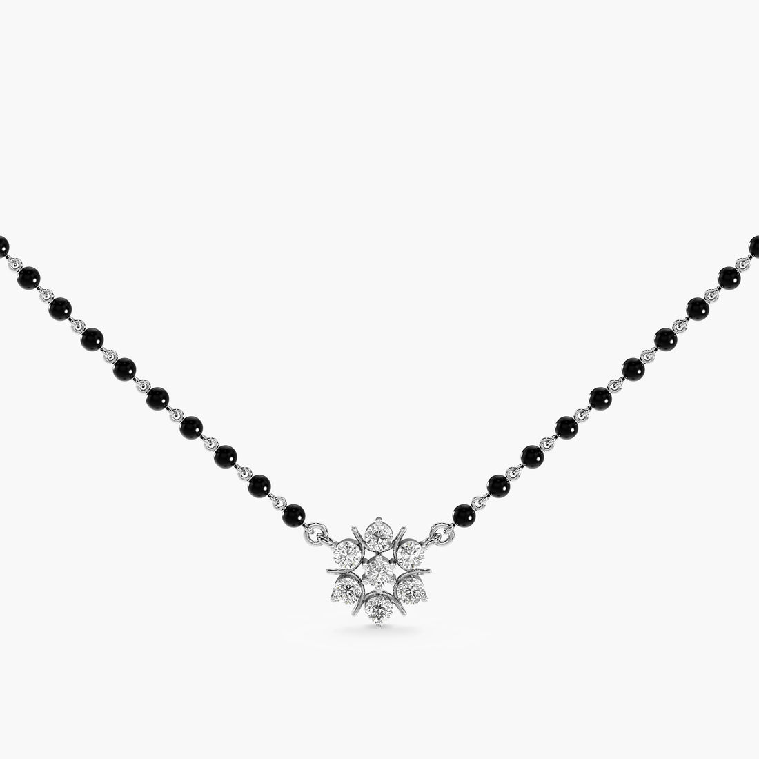 Petal Cluster Mangalsutra - Front View in White Gold - Diamond Pendant by Moena