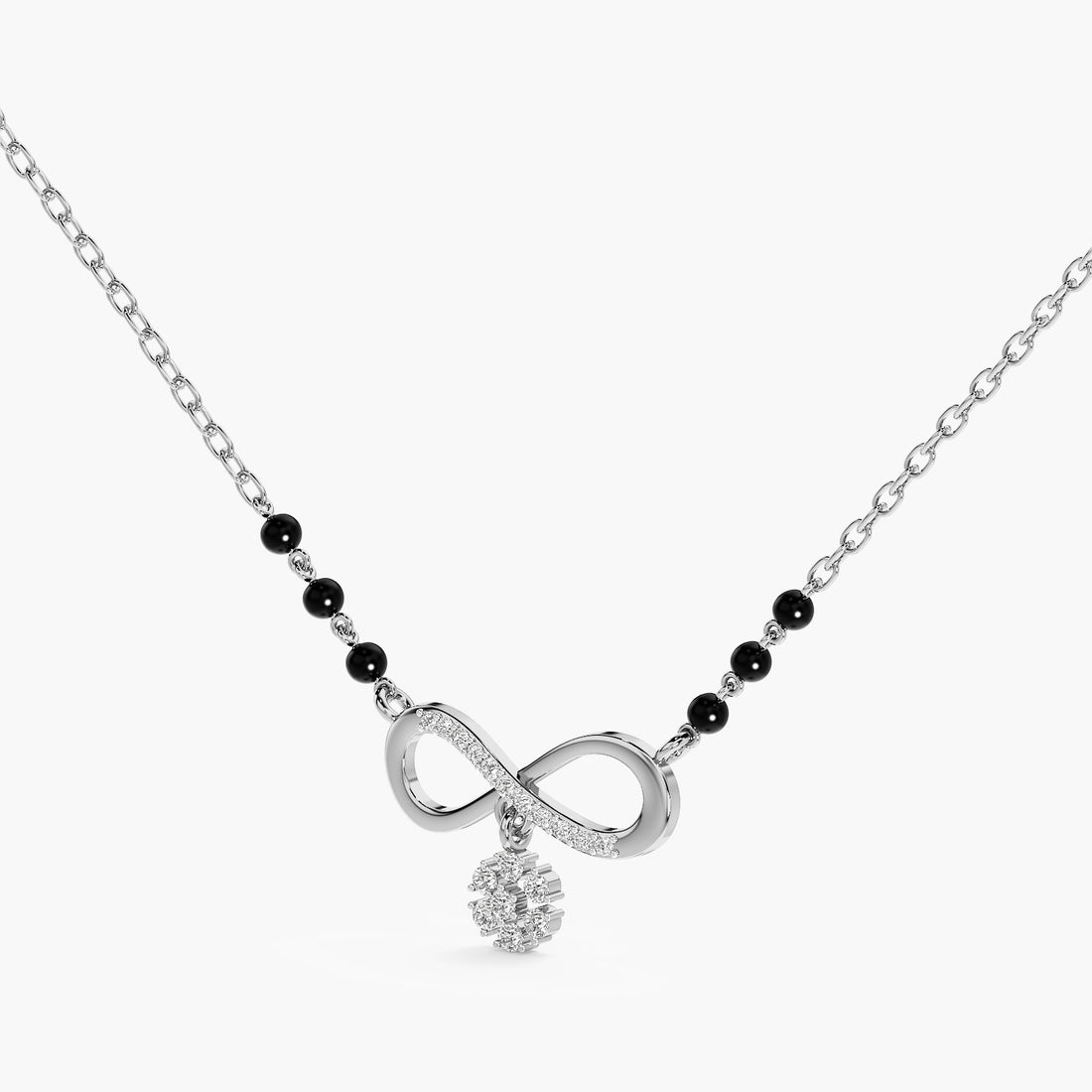 Infinity Bloom Mangalsutra - 3D View in White Gold - Diamond Pendant by Moena