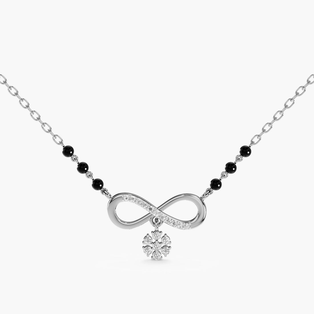 Infinity Bloom Mangalsutra - Front View in White Gold - Diamond Pendant by Moena