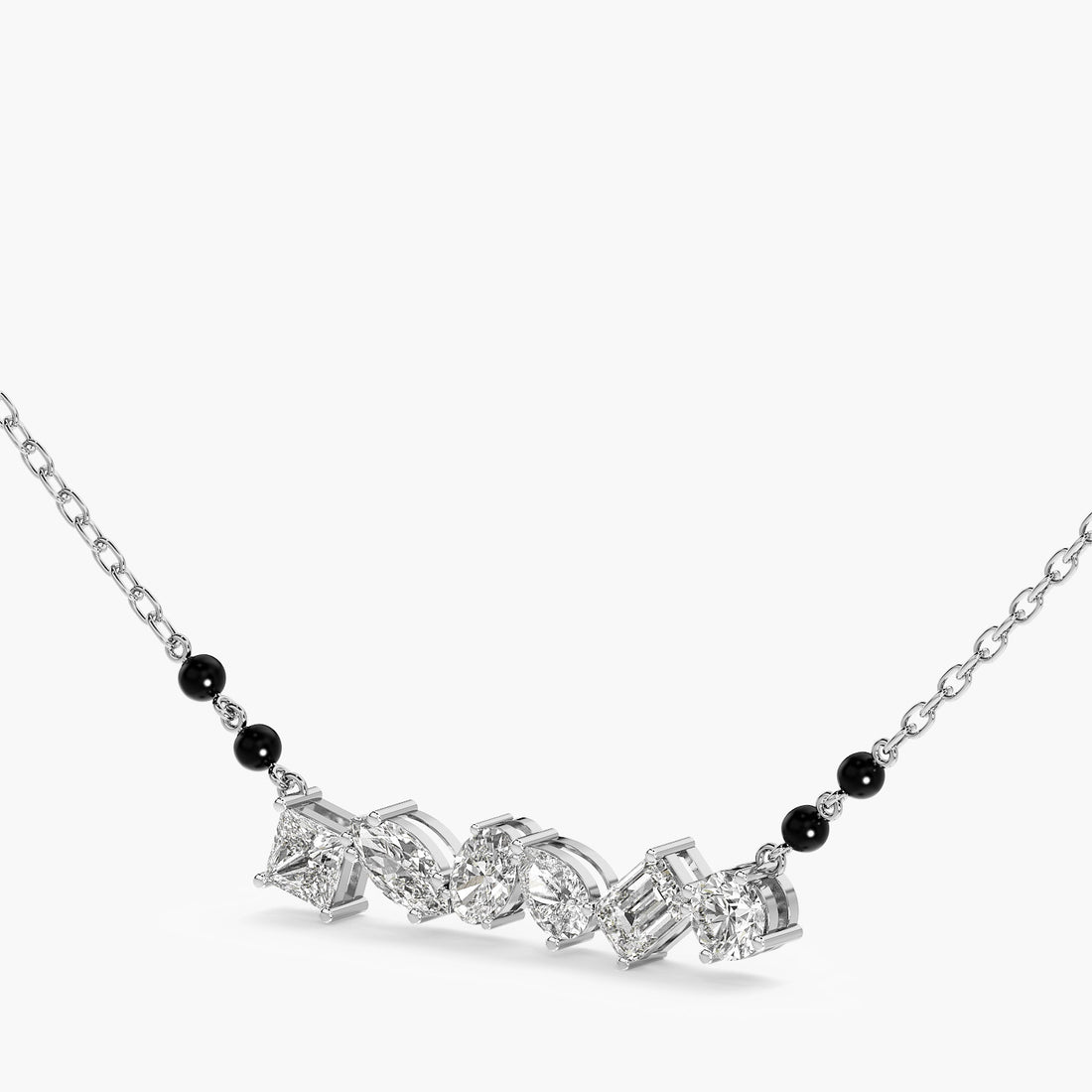Multi-Shape Diamond Mangalsutra - 3D View in White Gold - Diamond Pendant by Moena