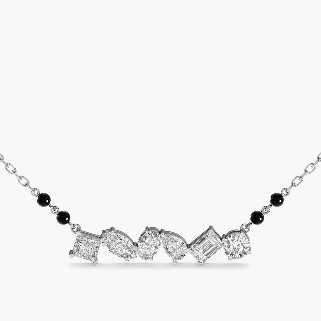 Multi-Shape Diamond Mangalsutra - Front View in White Gold - Diamond Pendant by Moena