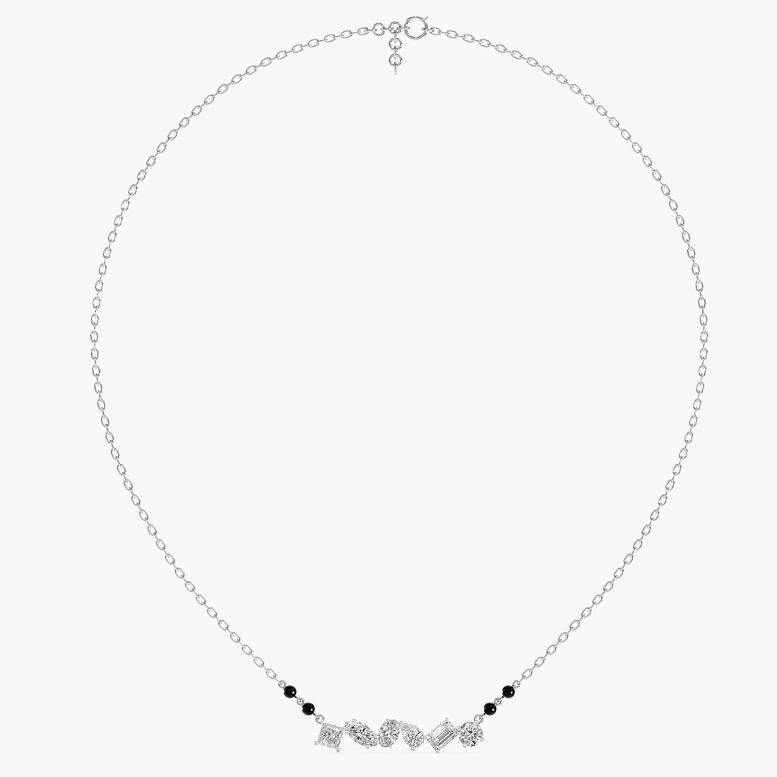 Multi-Shape Diamond Mangalsutra - Full View in White Gold - Diamond Pendant by Moena