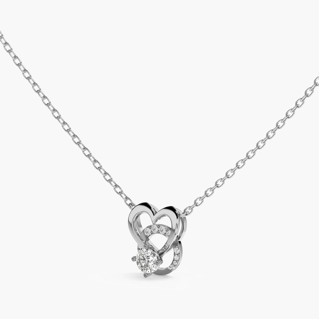 Twin Heart Diamond Mangalsutra - 3D View in White Gold - Heart Diamond Pendant by Moena