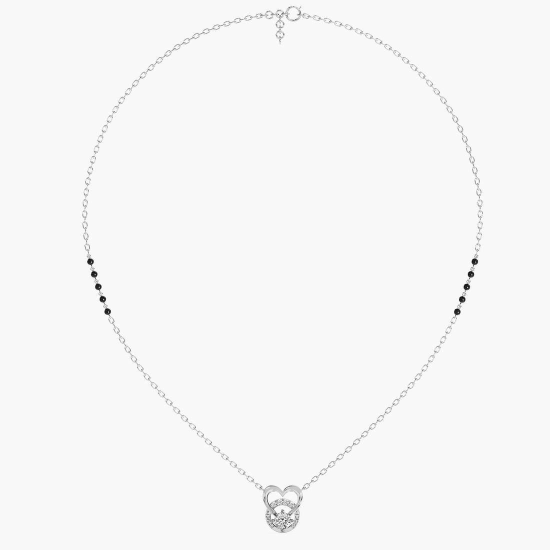 Twin Heart Diamond Mangalsutra - Full View in White Gold - Heart Diamond Pendant by Moena