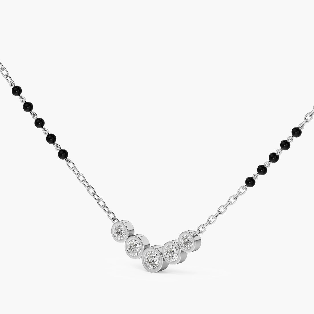 Five Bezel Diamond Mangalsutra - 3D View in White Gold - Diamond Pendant by Moena