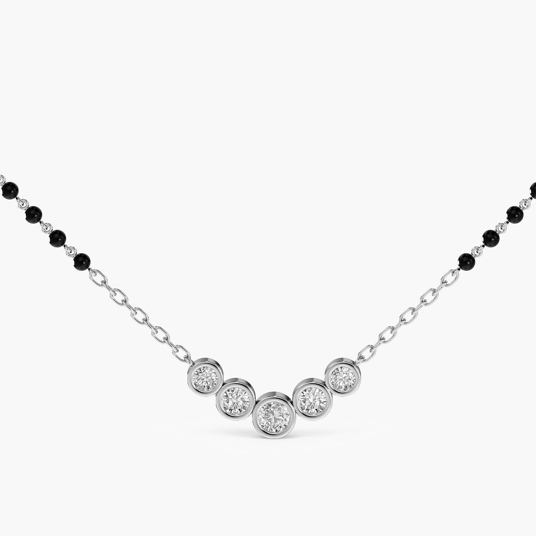 Five Bezel Diamond Mangalsutra - Front View in White Gold - Diamond Pendant by Moena