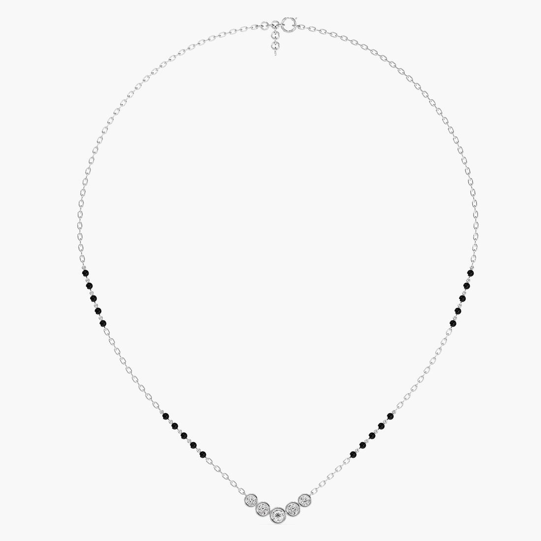 Five Bezel Diamond Mangalsutra - Full View in White Gold - Diamond Pendant by Moena