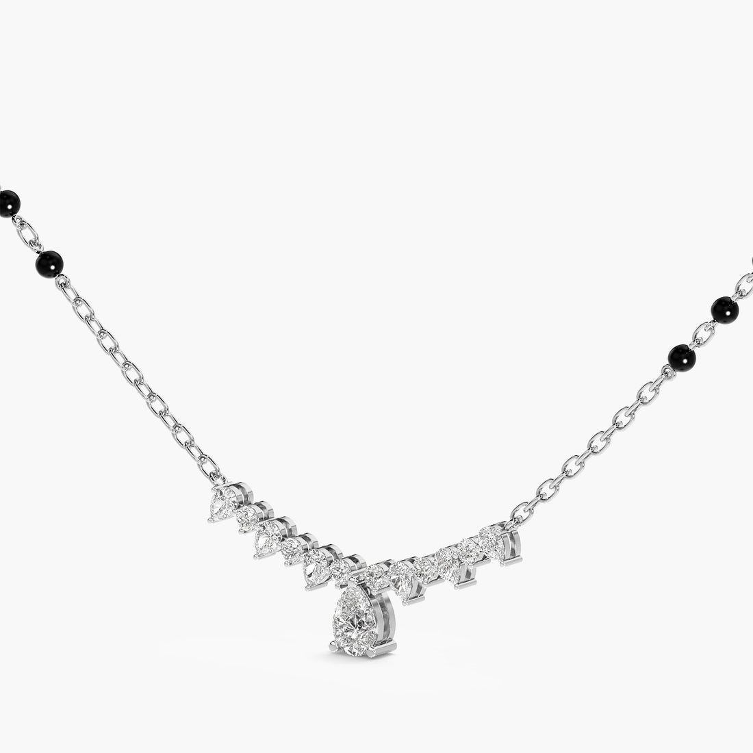 Pear Cascade Mangalsutra - 3D View in White Gold - Pear Diamond Pendant by Moena