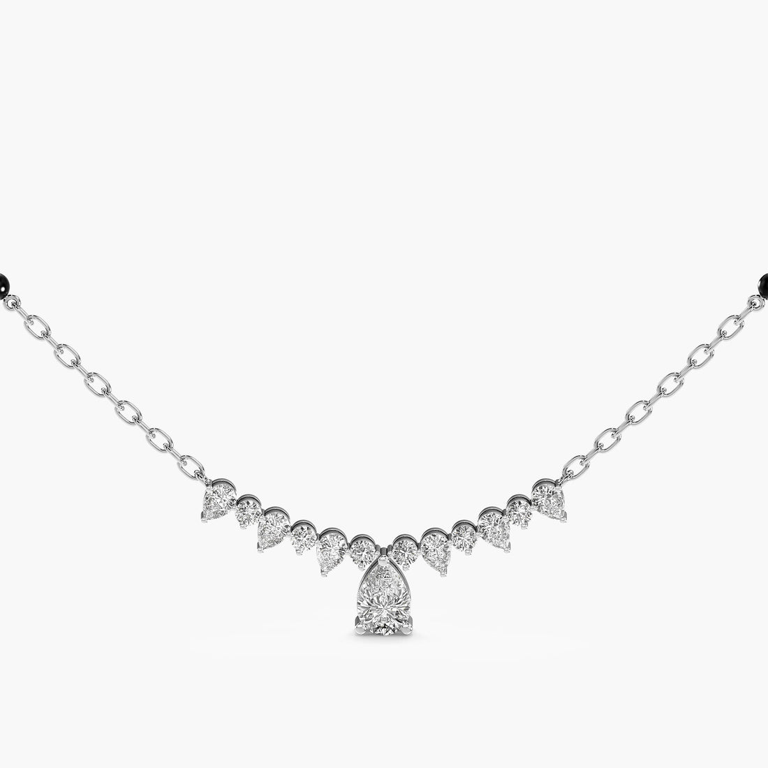 Pear Cascade Mangalsutra - Front View in White Gold - Pear Diamond Pendant by Moena