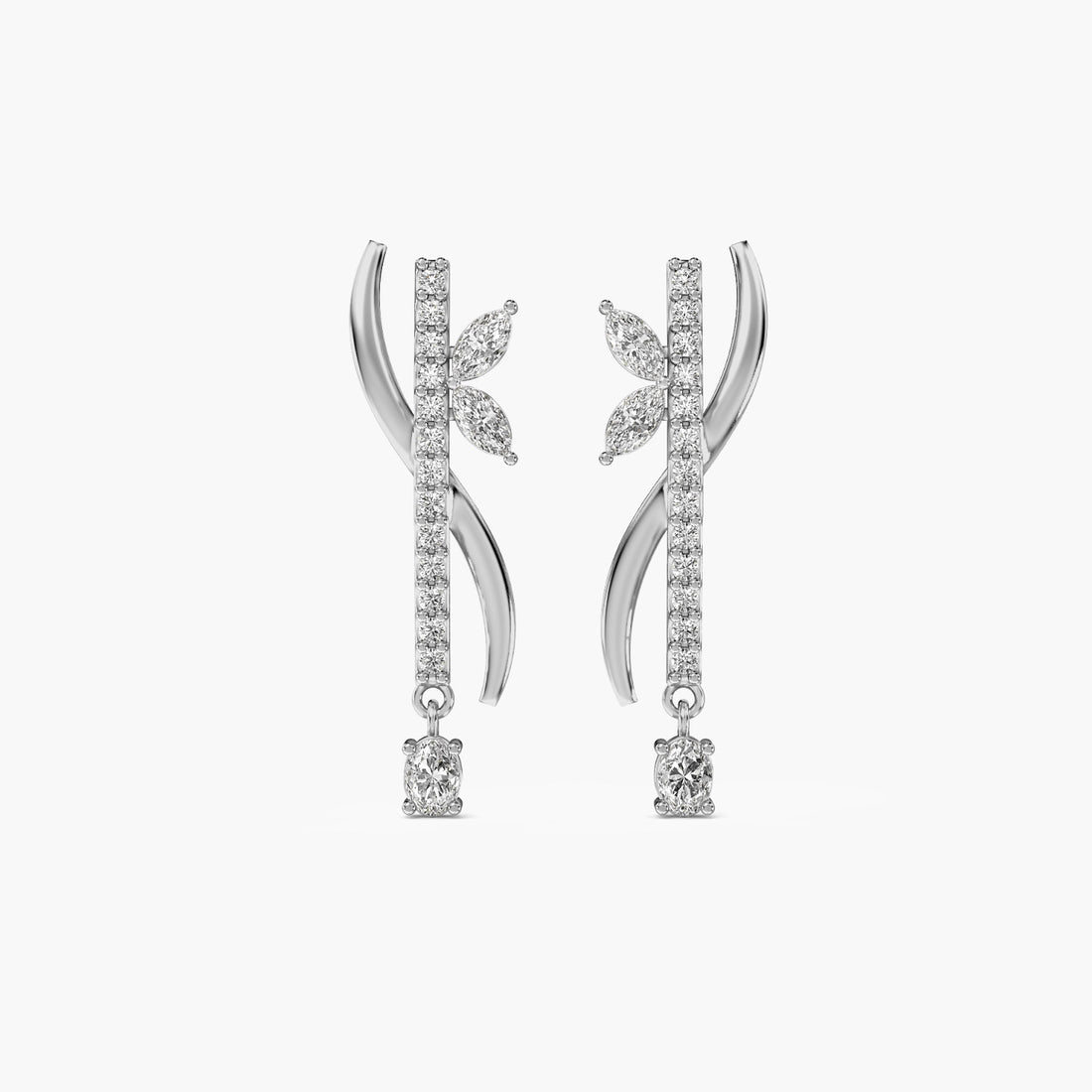Petal Grace Danglers - Front View in White Gold - Diamond Jewellery by Moena