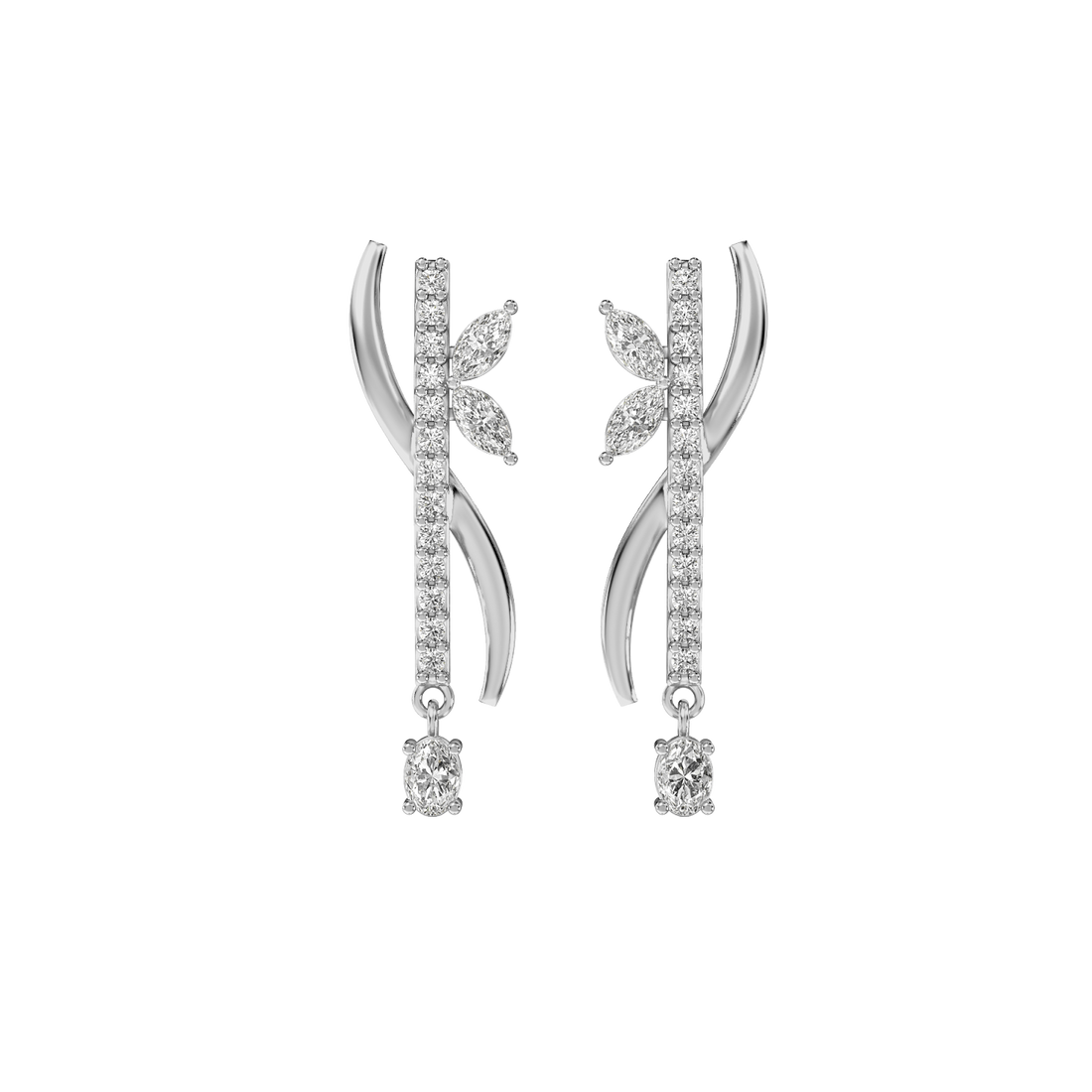 Petal Grace Danglers - Front View in White Gold - Diamond Jewellery by Moena