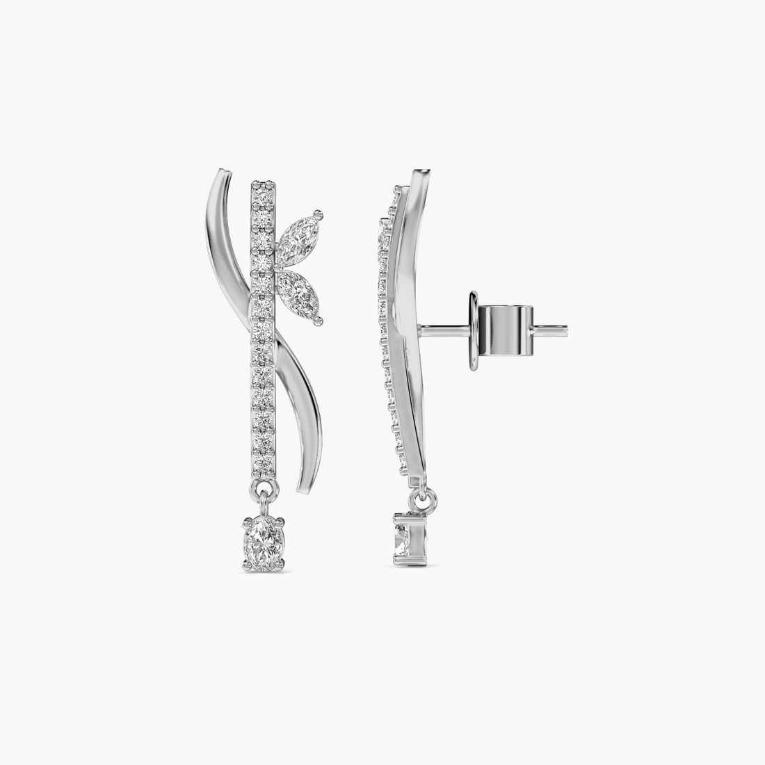 Petal Grace Danglers - Side View in White Gold - Diamond Jewellery by Moena