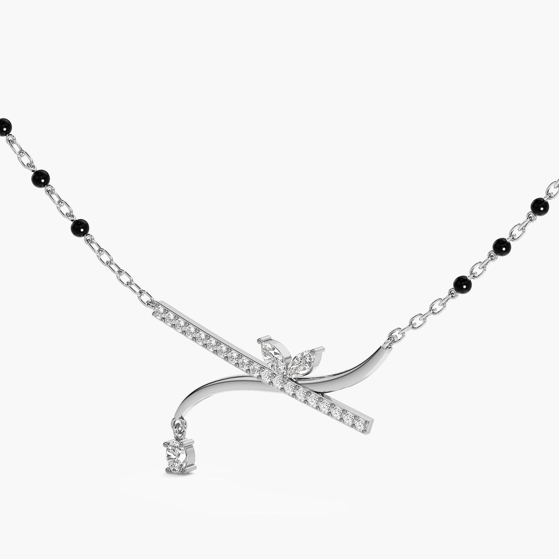 Contemporary Leafline Mangalsutra - 3D View in White Gold - Diamond Pendant by Moena
