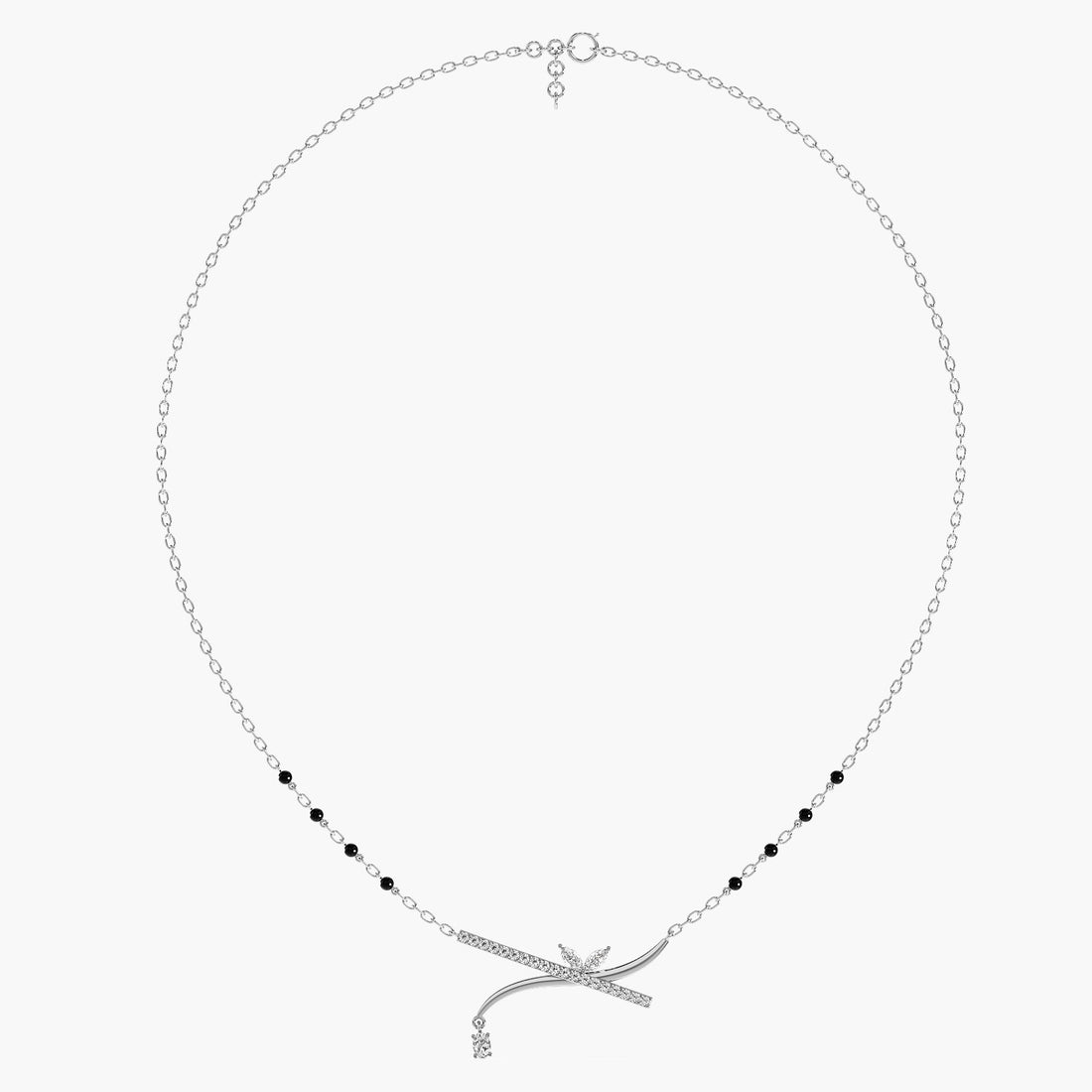 Contemporary Leafline Mangalsutra - Full View in White Gold - Diamond Pendant by Moena