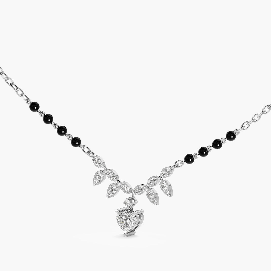 Heart Drop Mangalsutra - 3D View in White Gold - Heart Diamond Pendant by Moena