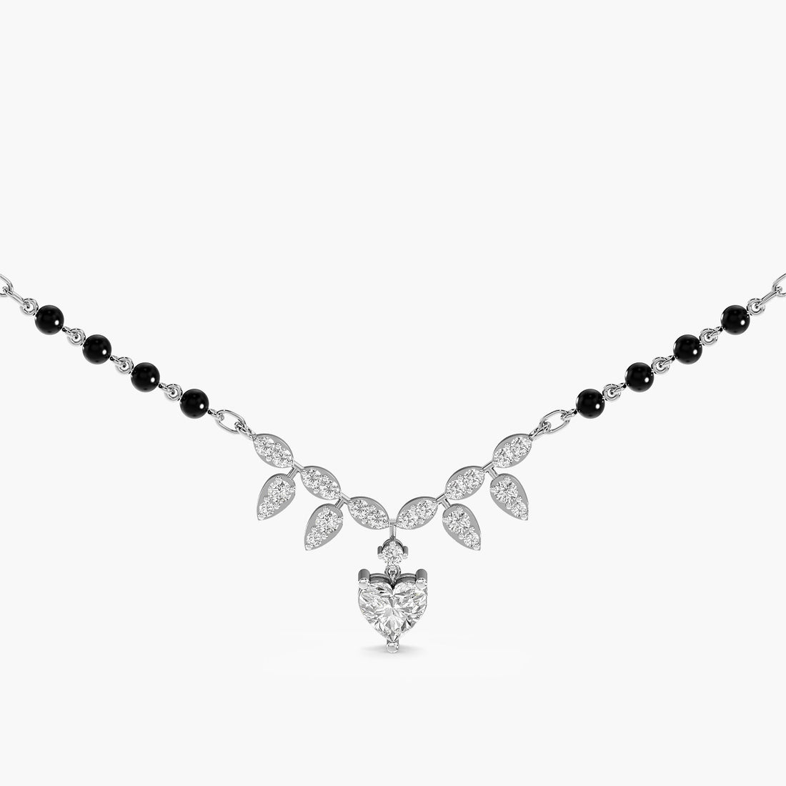 Heart Drop Mangalsutra - Front View in White Gold - Heart Diamond Pendant by Moena