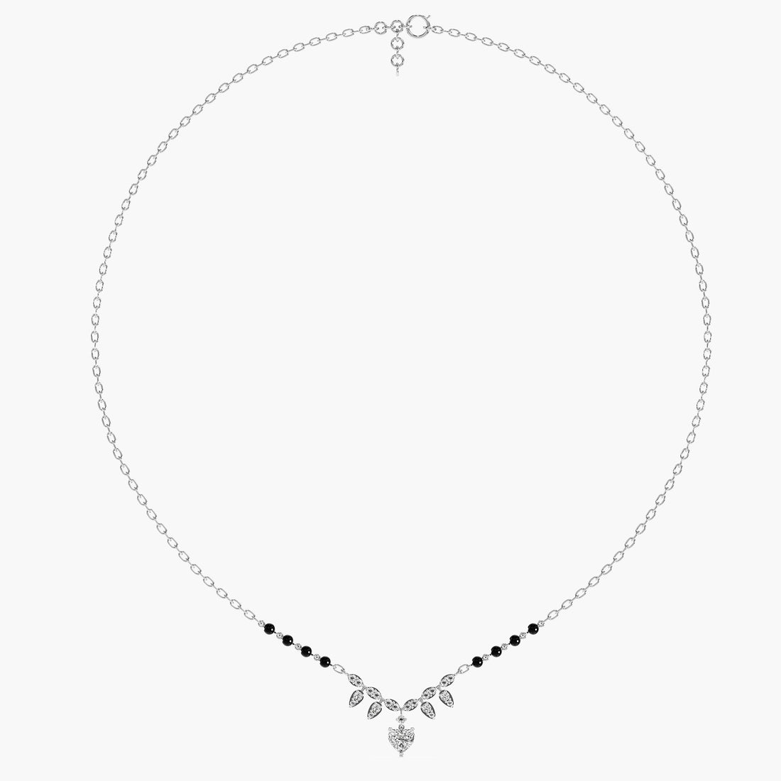 Heart Drop Mangalsutra - Full View in White Gold - Heart Diamond Pendant by Moena