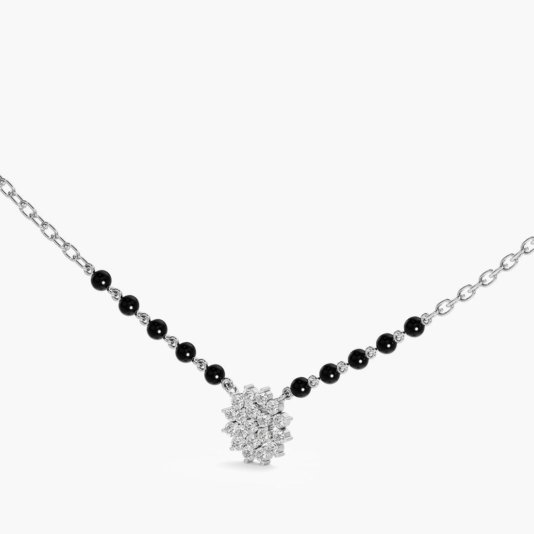 Classic Floral Cluster Mangalsutra - 3D View in White Gold - Diamond Pendant by Moena