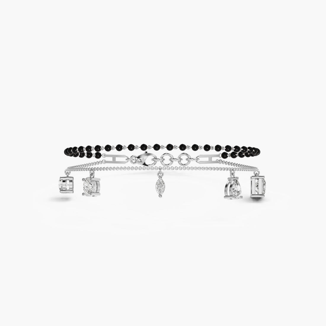 Mixed Cut Slider Bracelet - Top View in White Gold - Diamond Bracelet by Moena