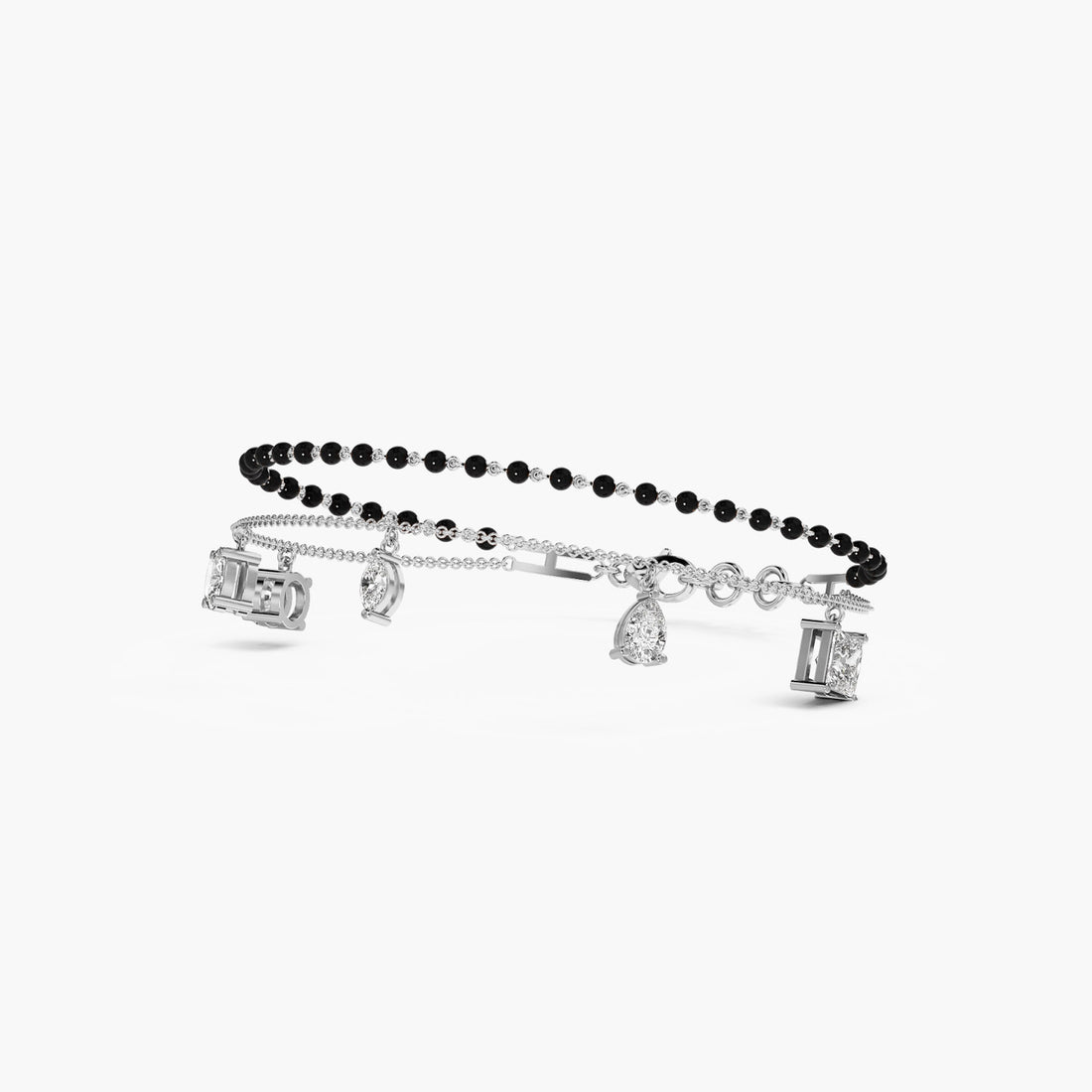 Mixed Cut Slider Bracelet - Front View in White Gold - Diamond Bracelet by Moena