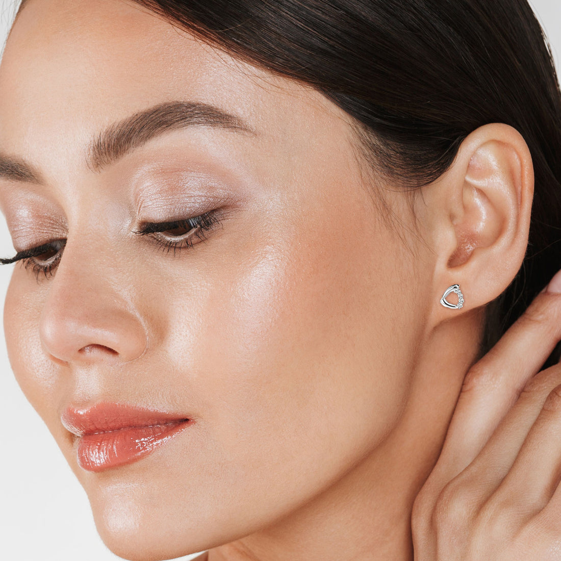 Open Heart Lab-Grown Diamond Earrings - Model View in White Gold - Heart Diamond Earring by Moena
