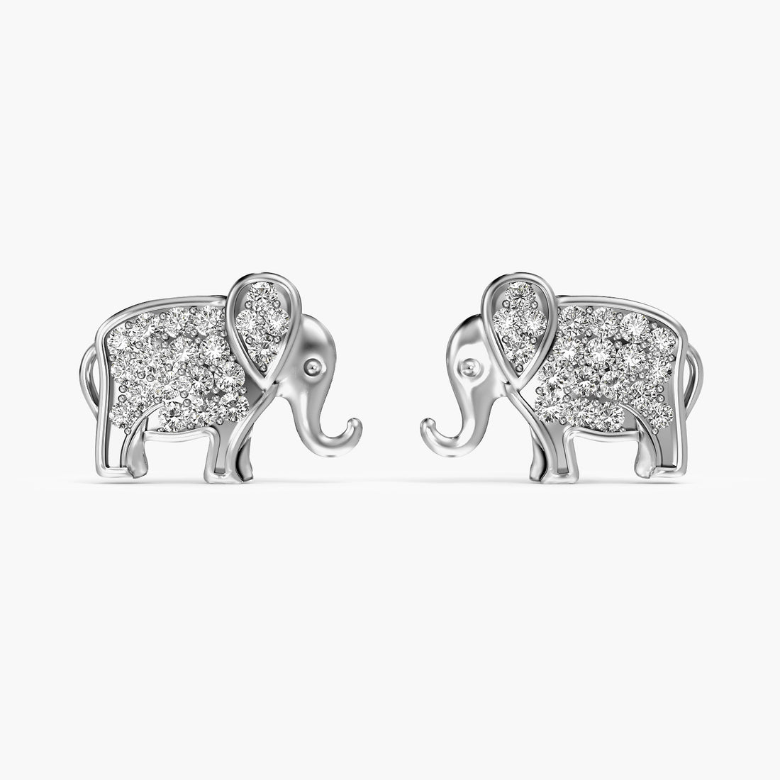 Elephant Motif Lab-Grown Diamond Earrings - Front View in White Gold - Diamond Earring by Moena