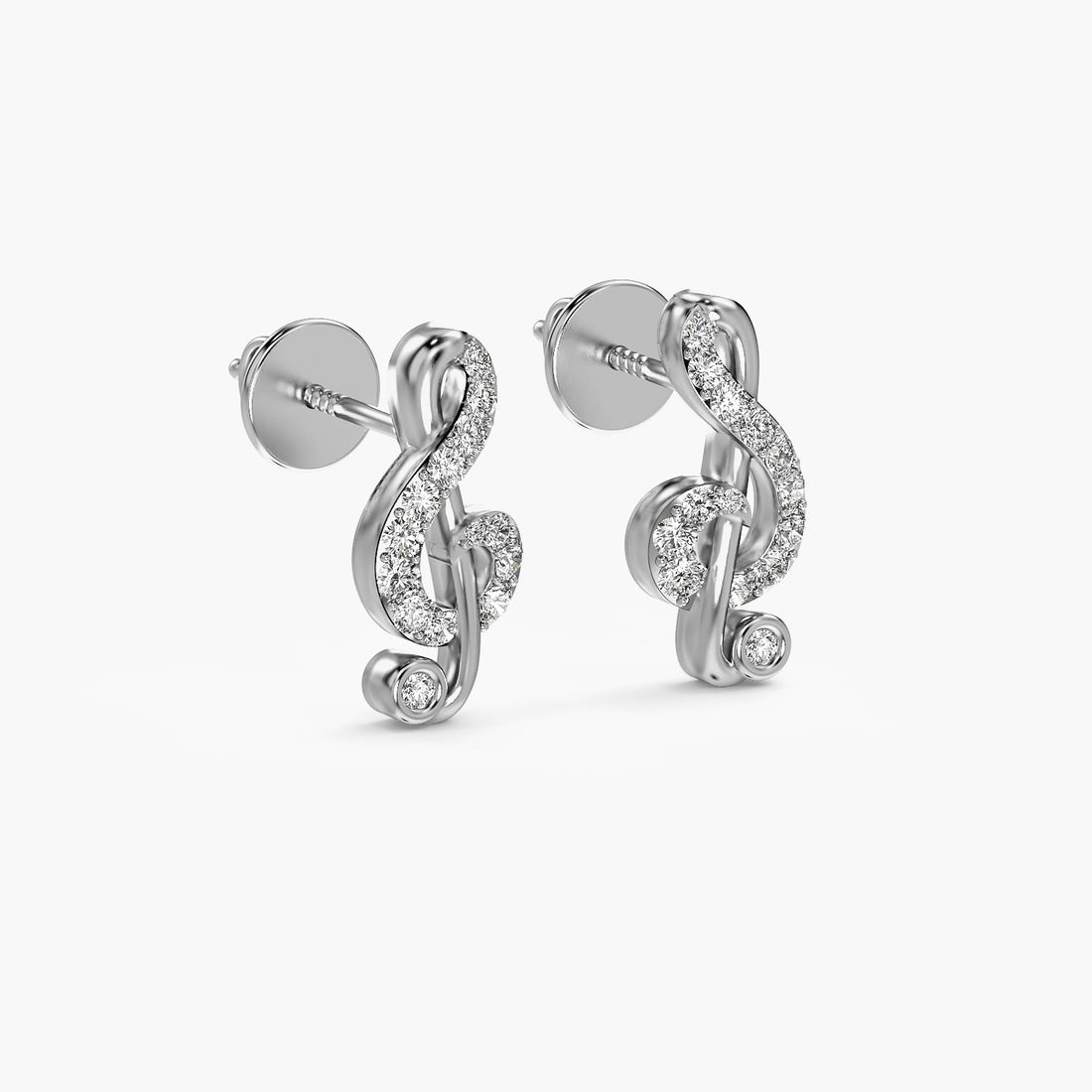 Treble Clef Lab-Grown Diamond Earrings - 3D View in White Gold - Diamond Earring by Moena