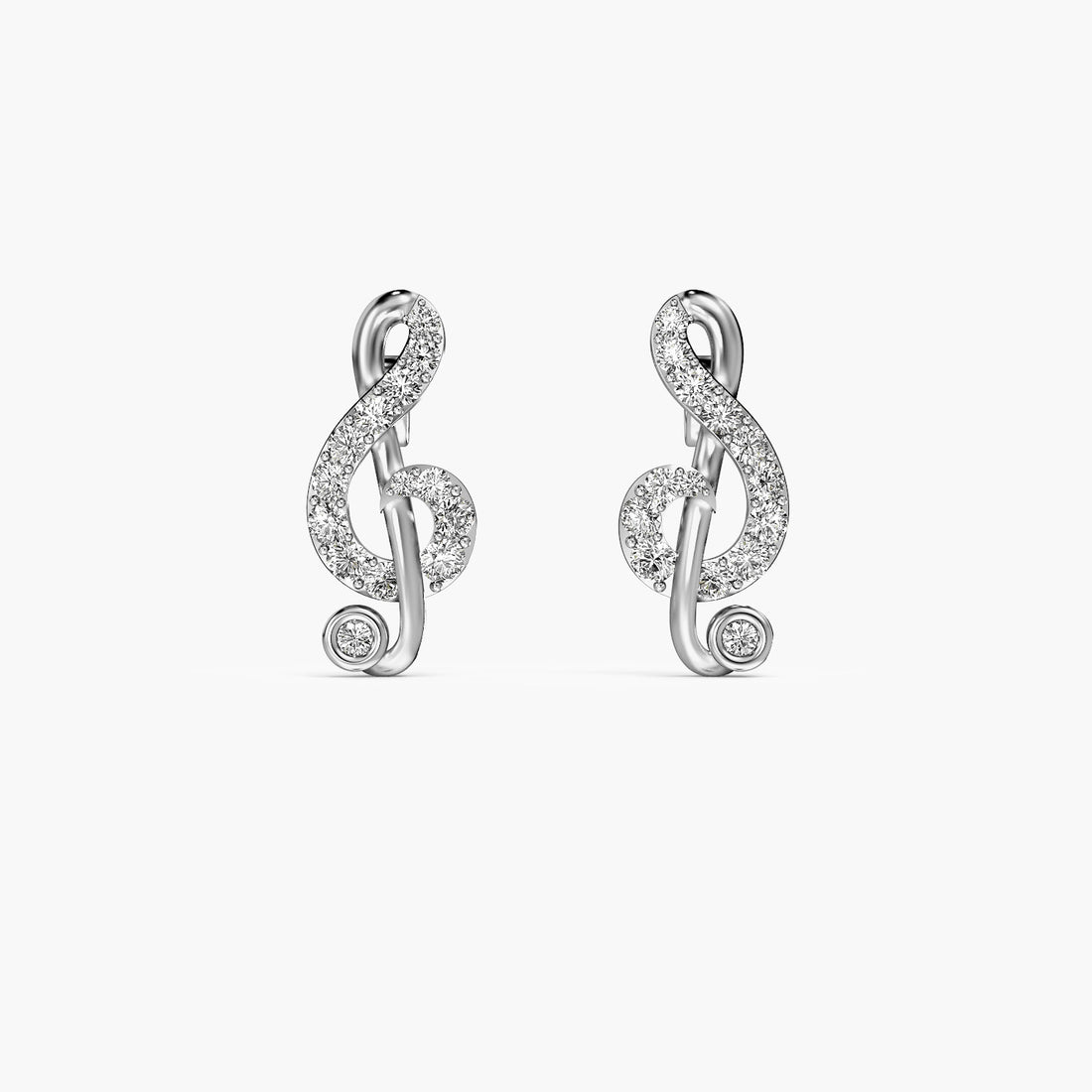 Treble Clef Lab-Grown Diamond Earrings - Front View in White Gold - Diamond Earring by Moena
