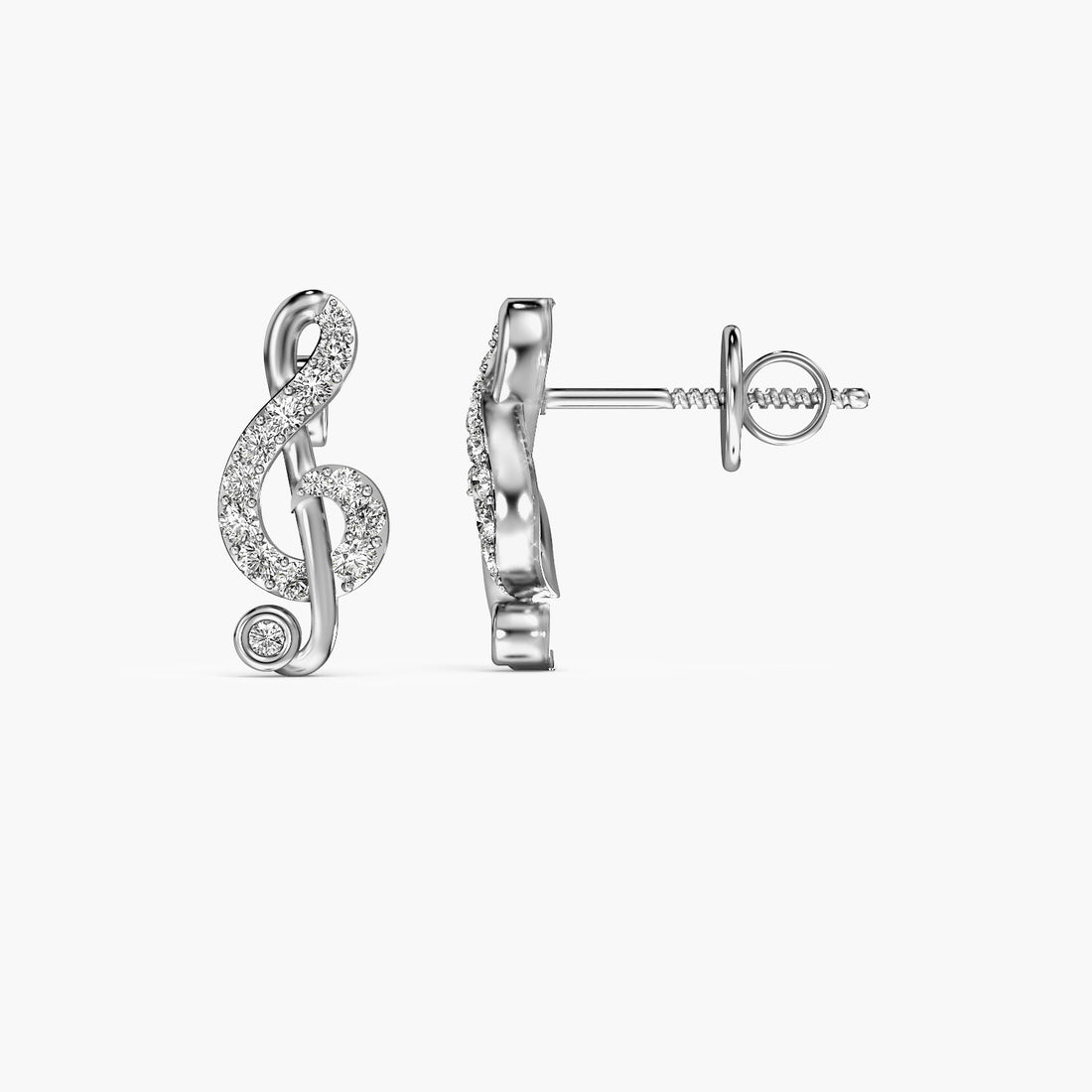 Treble Clef Lab-Grown Diamond Earrings - Side View in White Gold - Diamond Earring by Moena