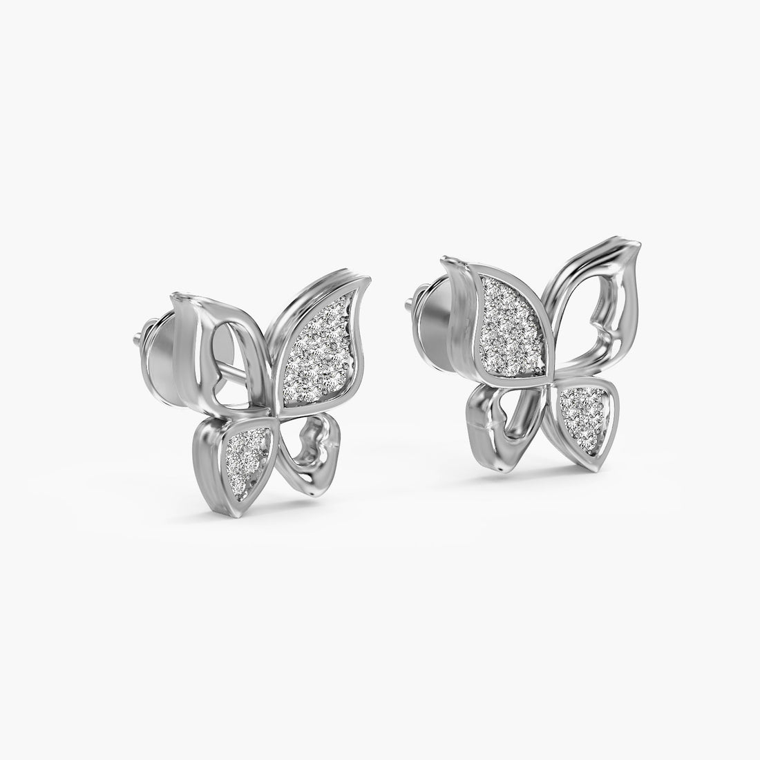 Butterfly Lab-Grown Diamond Earrings - 3D View in White Gold - Diamond Earring by Moena