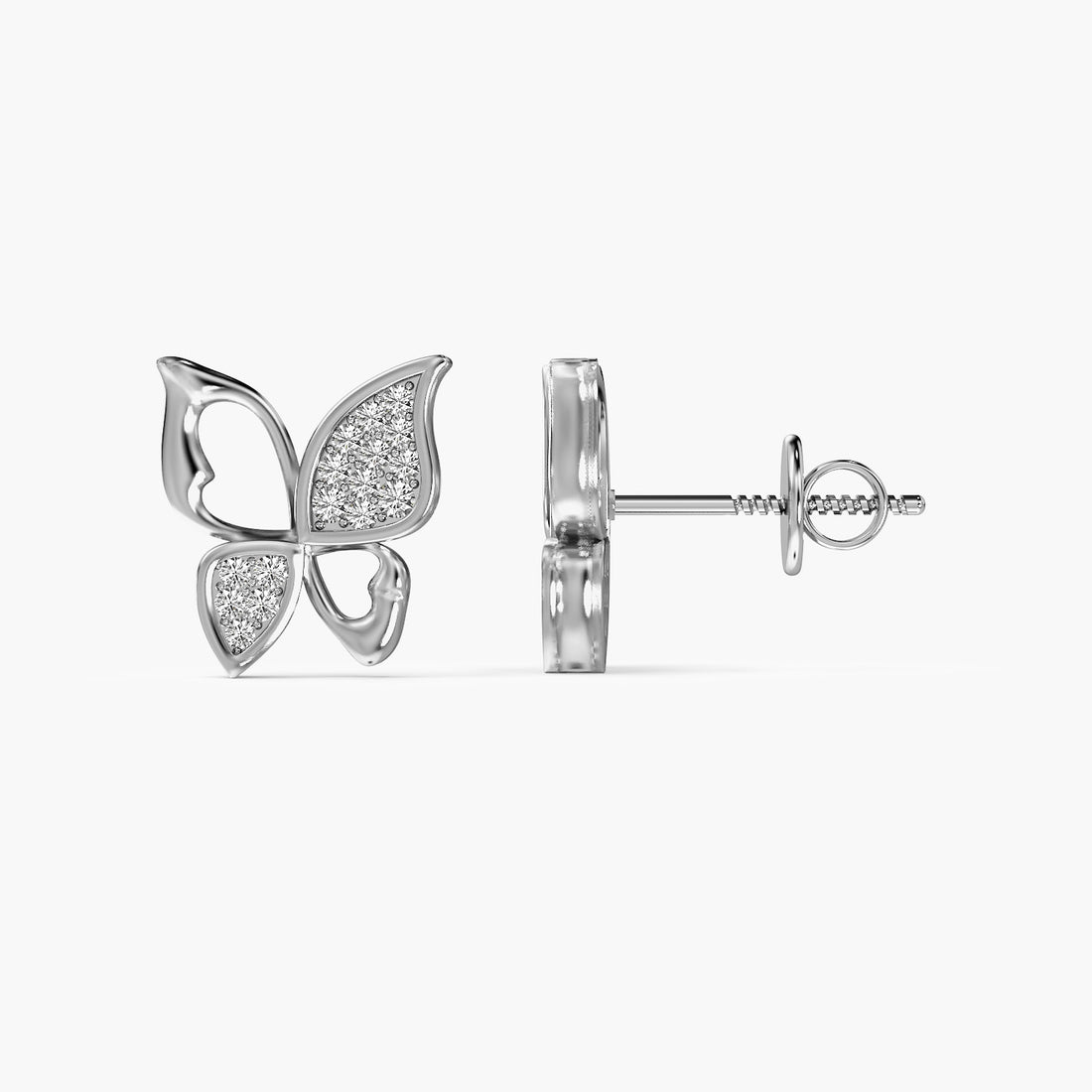 Butterfly Lab-Grown Diamond Earrings - Side View in White Gold - Diamond Earring by Moena