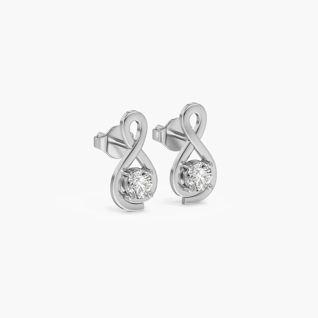 Infinity Solitaire Studs - 3D View in White Gold - Diamond Stud by Moena
