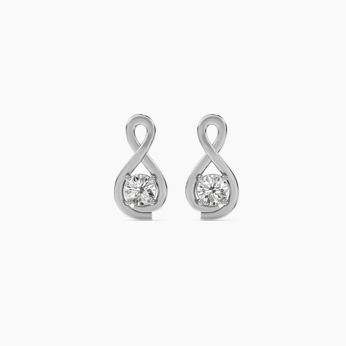 Infinity Solitaire Studs - Front View in White Gold - Diamond Stud by Moena