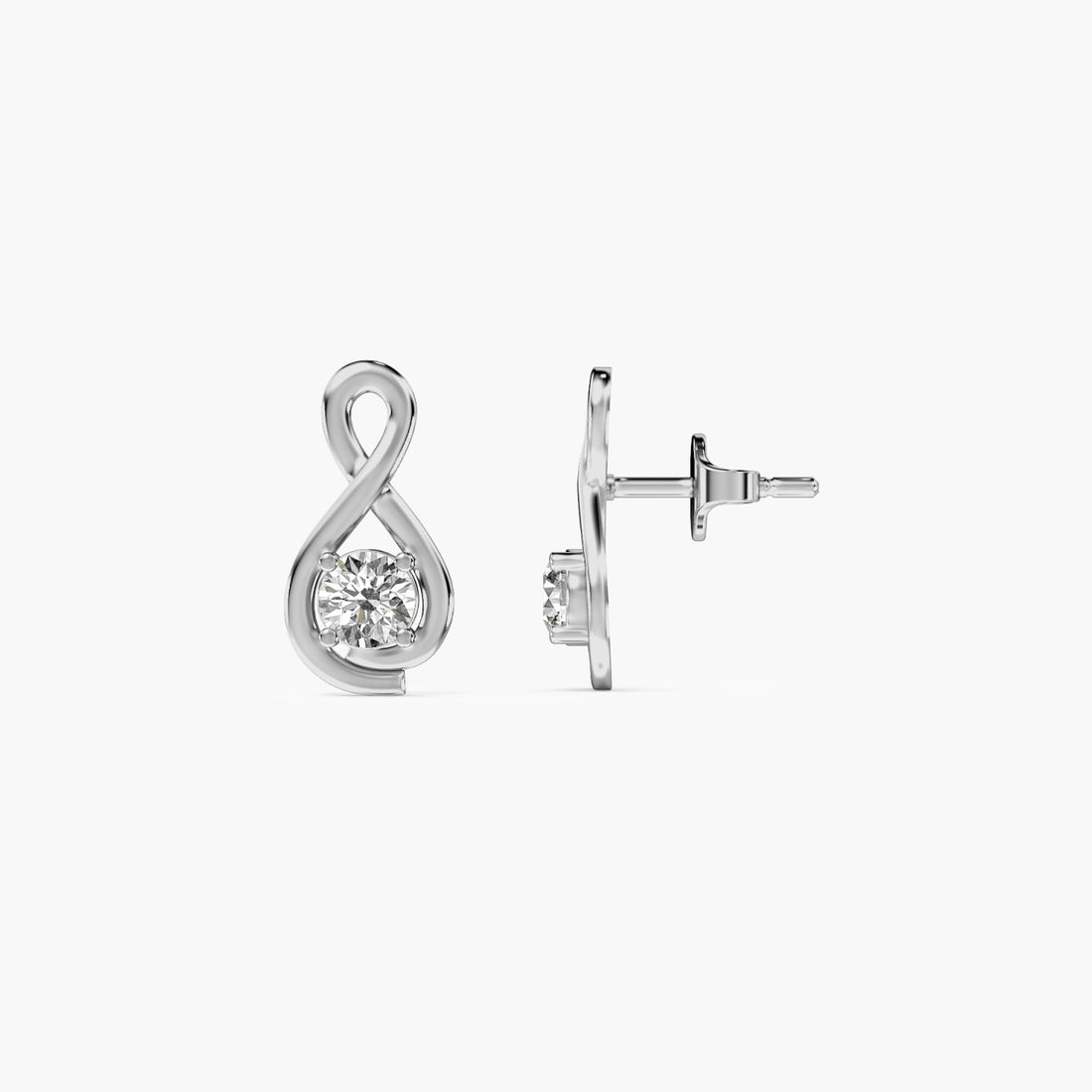 Infinity Solitaire Studs - Side View in White Gold - Diamond Stud by Moena