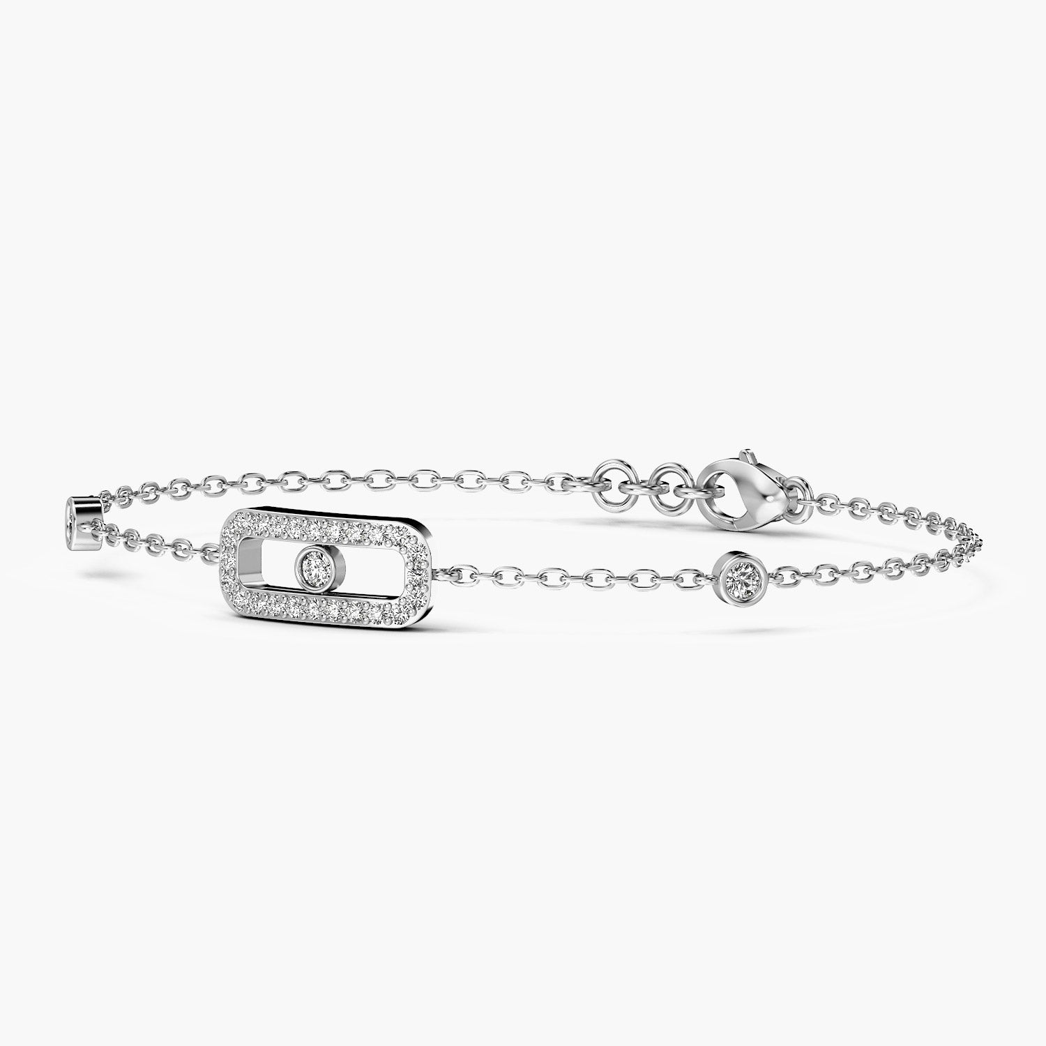 White Gold geometrical everyday wear lab grown diamond bracelet, perfect for wedding and anniversary gift. Everyday wear lab grown diamond and white gold bracelets.