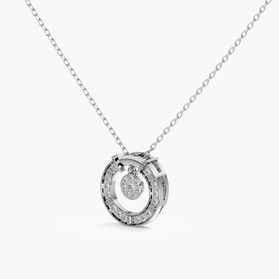Sparkling Circle Pendant Necklace(With Chain) - 3D View in White Gold - Diamond Pendant by Moena