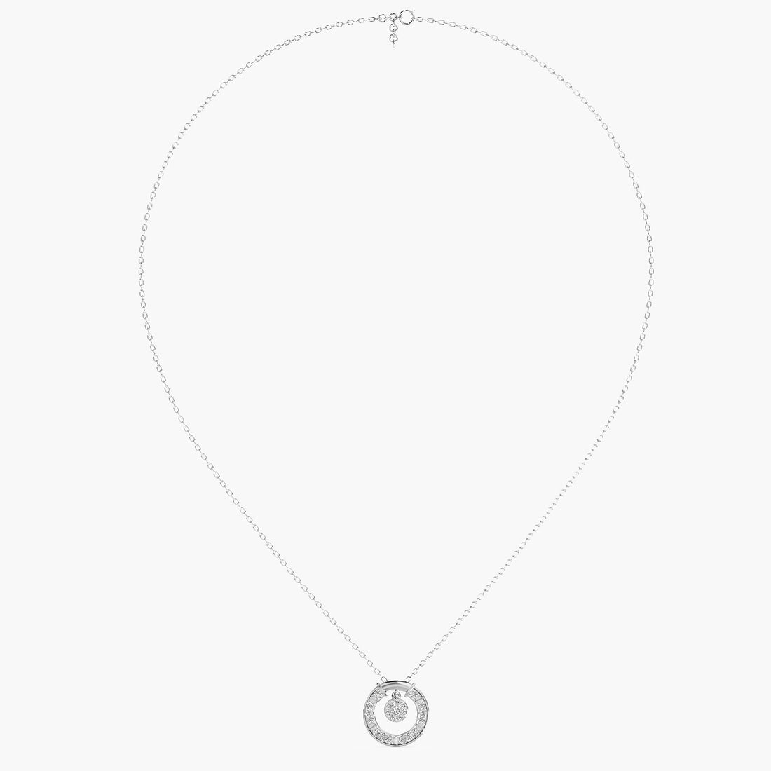 Sparkling Circle Pendant Necklace(With Chain) - Front View in White Gold - Diamond Pendant by Moena