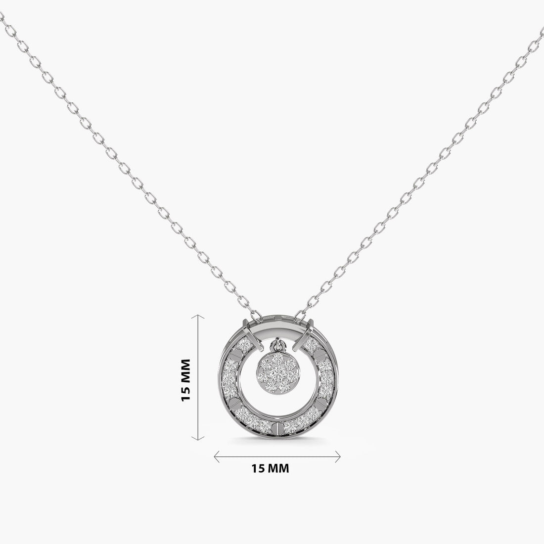 Sparkling Circle Pendant Necklace(With Chain) - Standard View in White Gold - Diamond Pendant by Moena