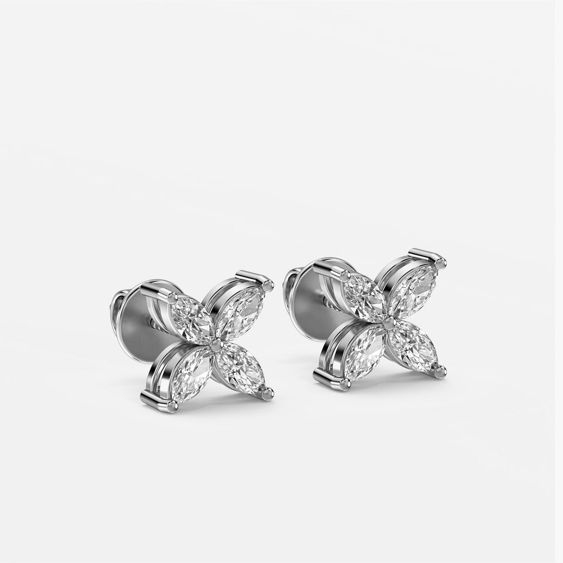 Petal Luxe Studs - 3D View in White Gold - Diamond Stud by Moena