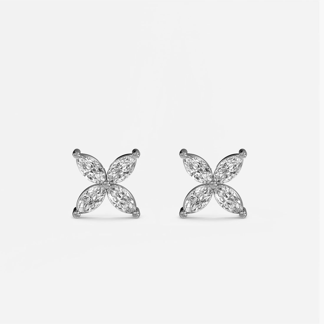 Petal Luxe Studs - Front View in White Gold - Diamond Stud by Moena