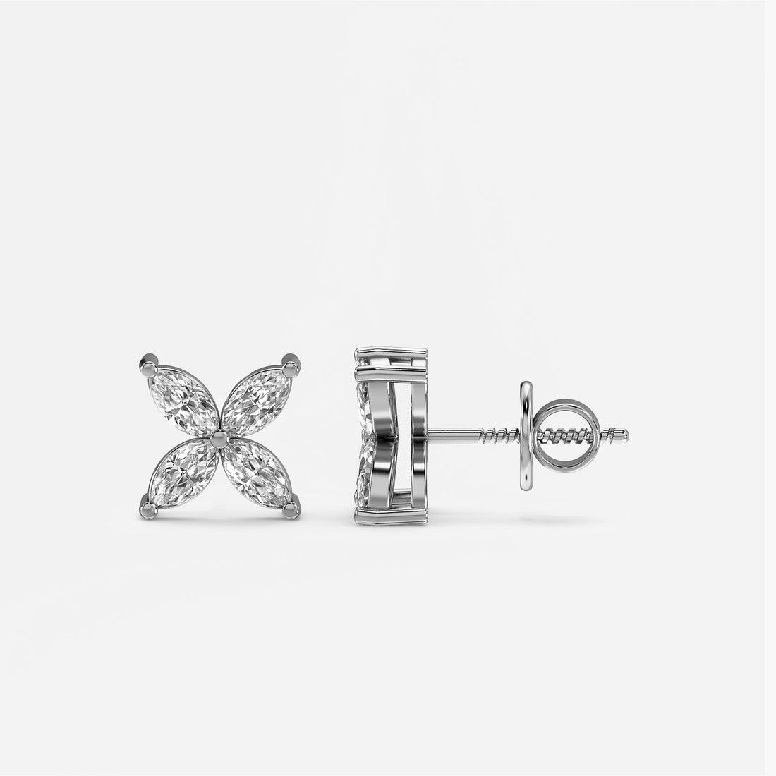 Petal Luxe Studs - Side View in White Gold - Diamond Stud by Moena