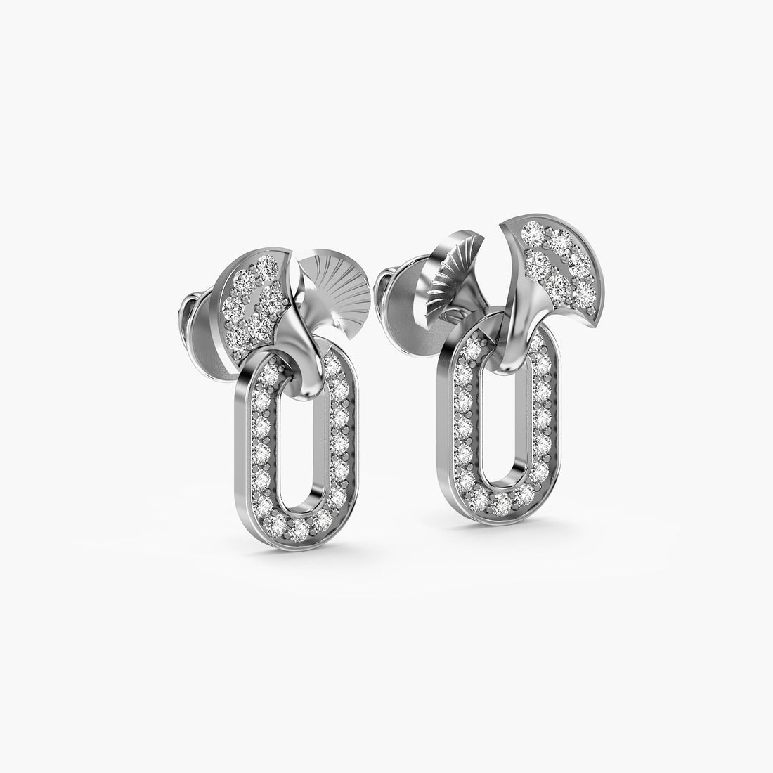 Fan Link Drop Earrings - 3D View in White Gold - Diamond Earring by Moena