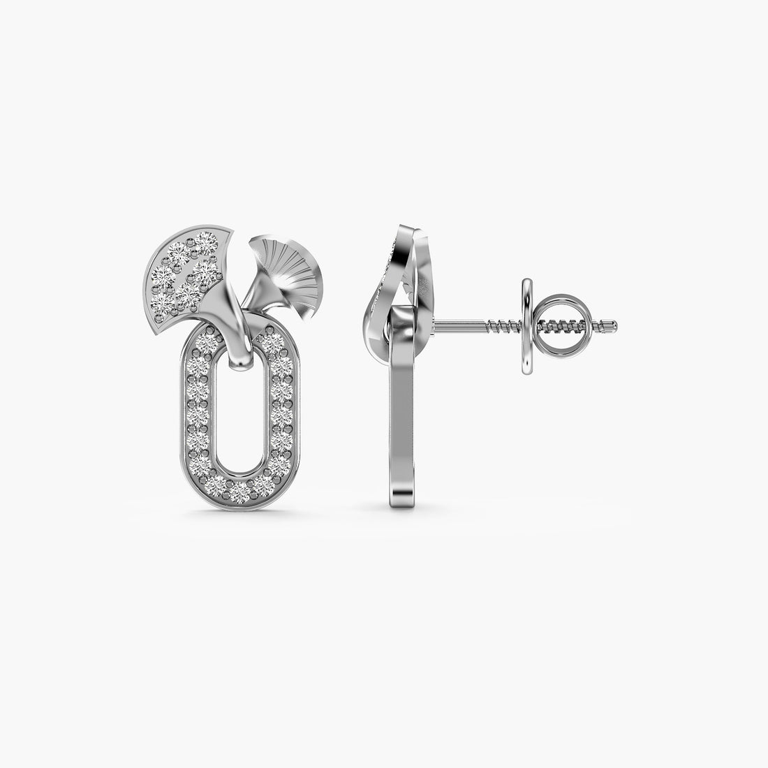 Fan Link Drop Earrings - Side View in White Gold - Diamond Earring by Moena