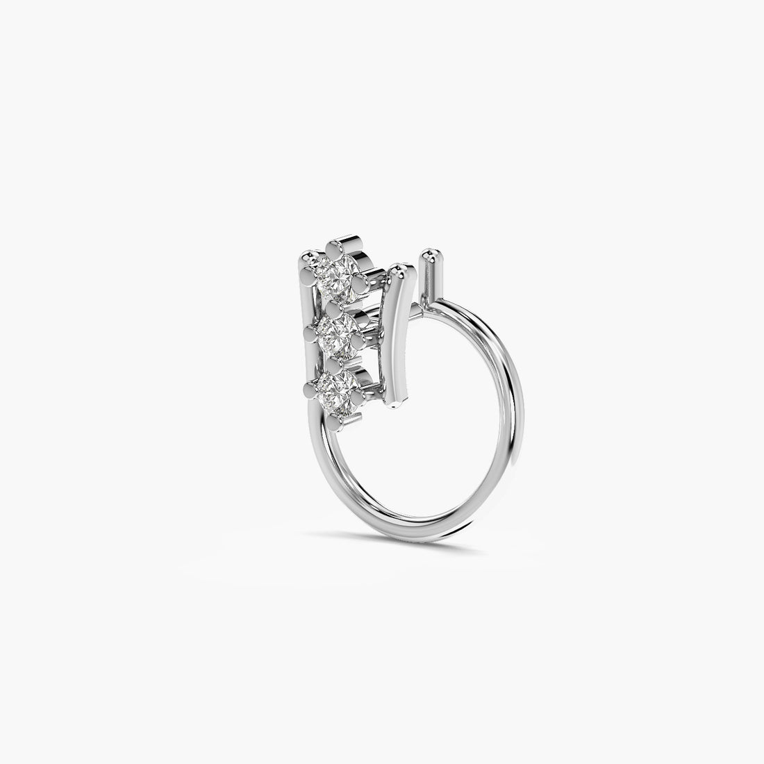 Halo Bar Lab-Grown Diamond Nose Ring - 3D View in White Gold - Diamond Ring by Moena