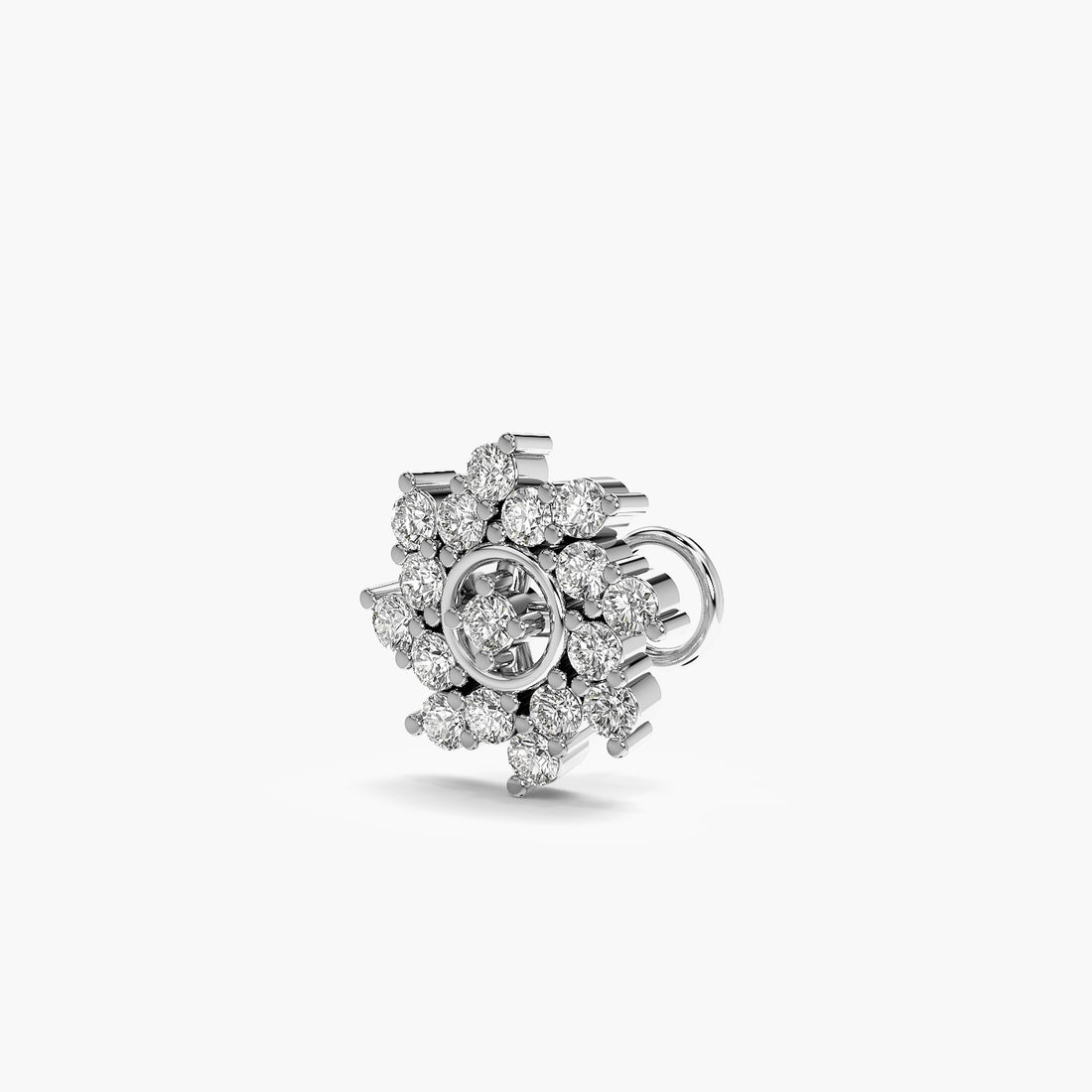 Radiant Bloom Nosepin Lab-Grown diamond - 3D View in White Gold - Radiant Diamond Nosepin by Moena