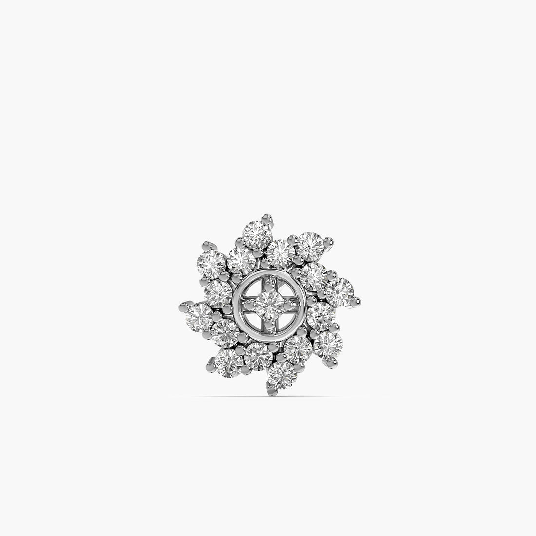 Radiant Bloom Nosepin Lab-Grown diamond - Front View in White Gold - Radiant Diamond Nosepin by Moena