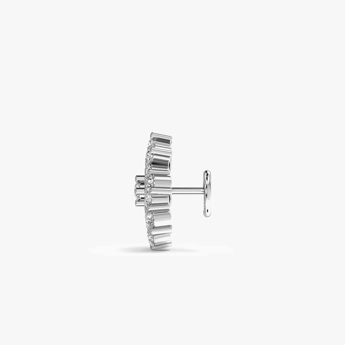 Radiant Bloom Nosepin Lab-Grown diamond - Side View in White Gold - Radiant Diamond Nosepin by Moena