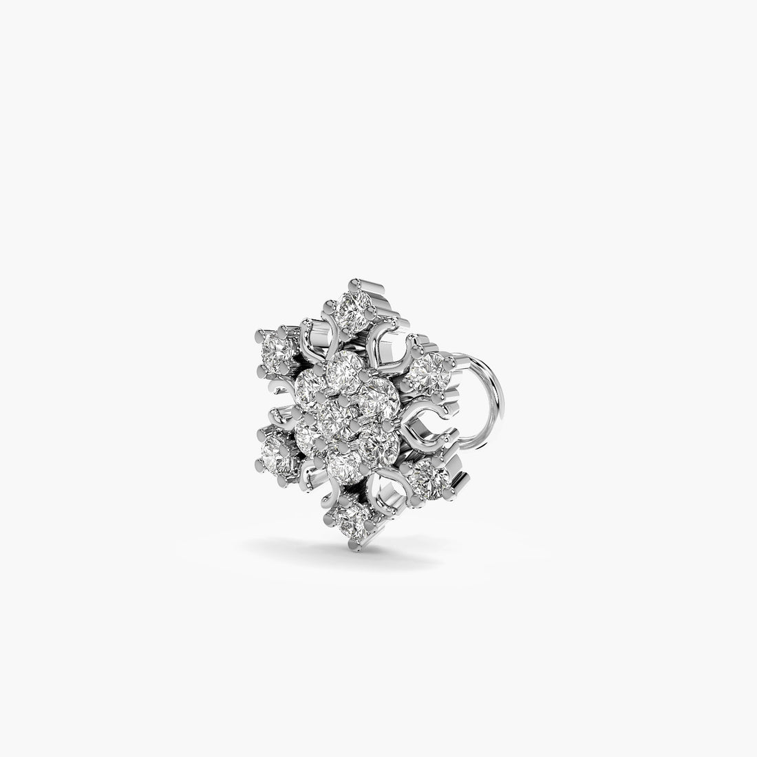 Snowflake Lab-Grown Diamond Nosepin - 3D View in White Gold - Diamond Nosepin by Moena