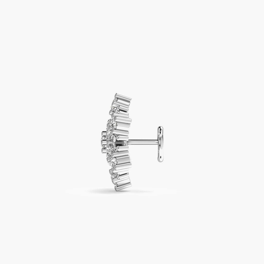Snowflake Lab-Grown Diamond Nosepin - Side View in White Gold - Diamond Nosepin by Moena