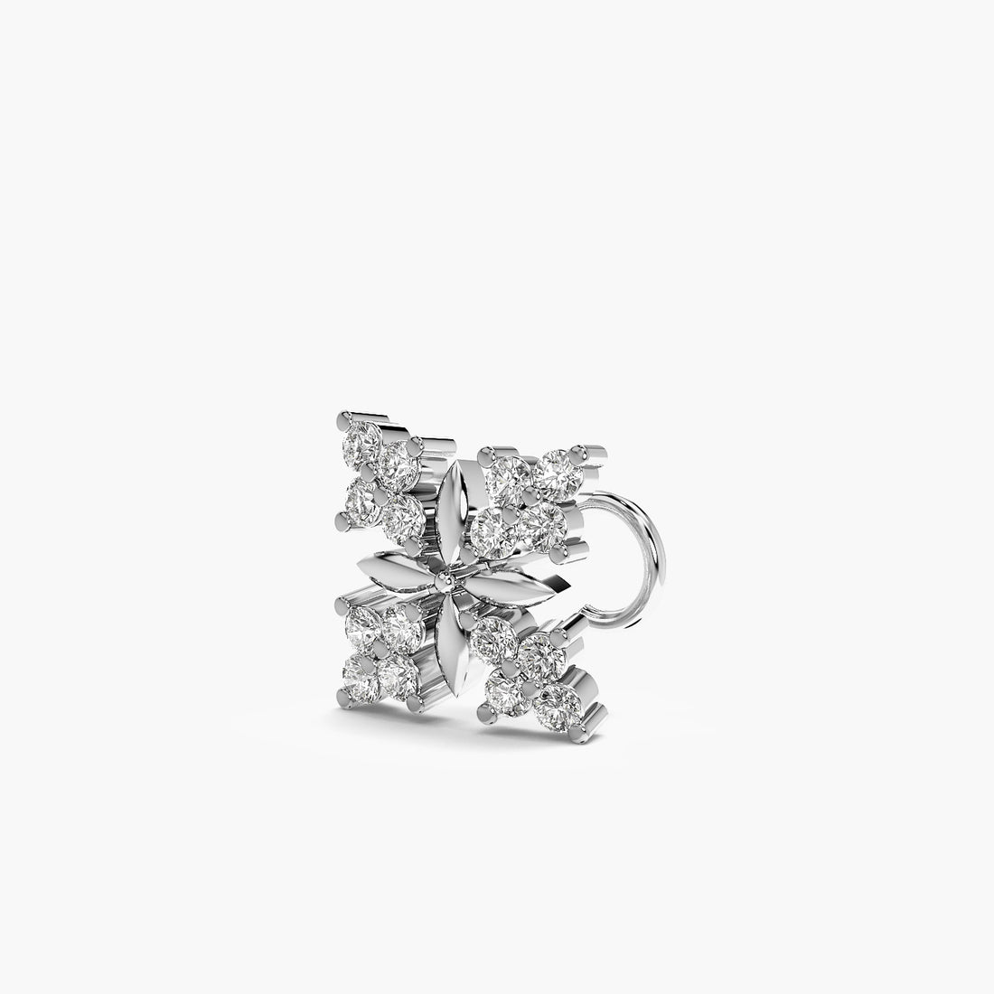 Floret Lab-Grown Diamond Nosepin - 3D View in White Gold - Diamond Nosepin by Moena